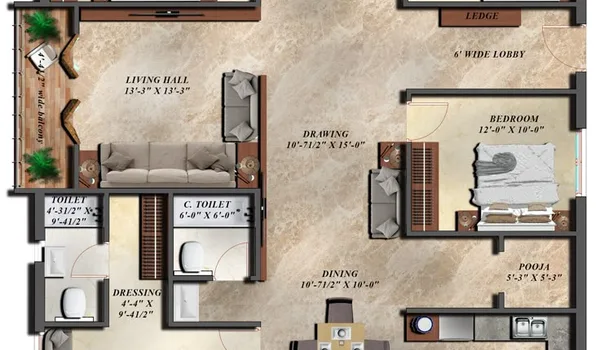 4 BHK, 2,689-2,726 sq ft. floor plan at Prestige Kanakapura Road